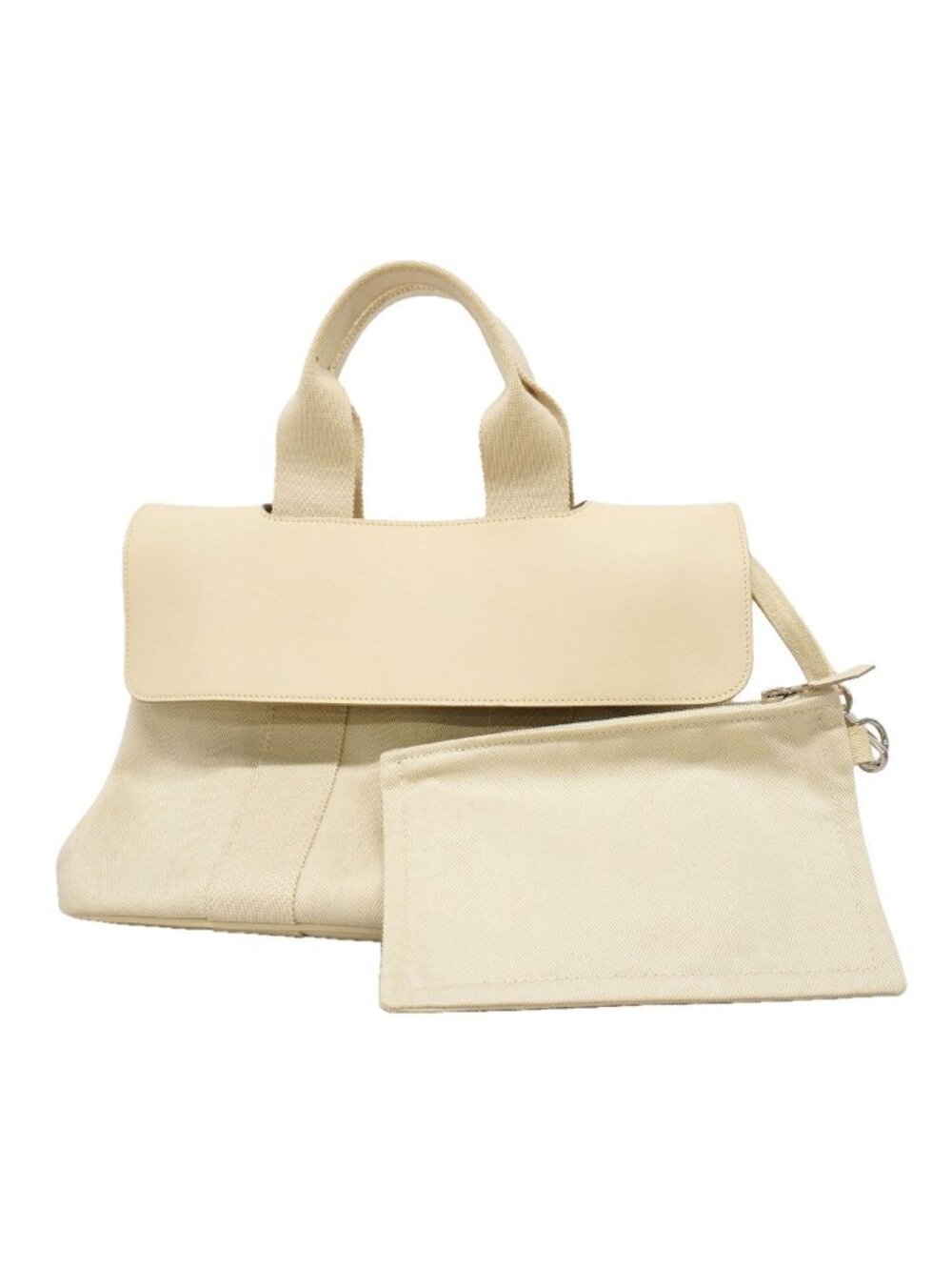 Hermes Tote Bag Valparaiso PM Toile Chevron Ivory Silver